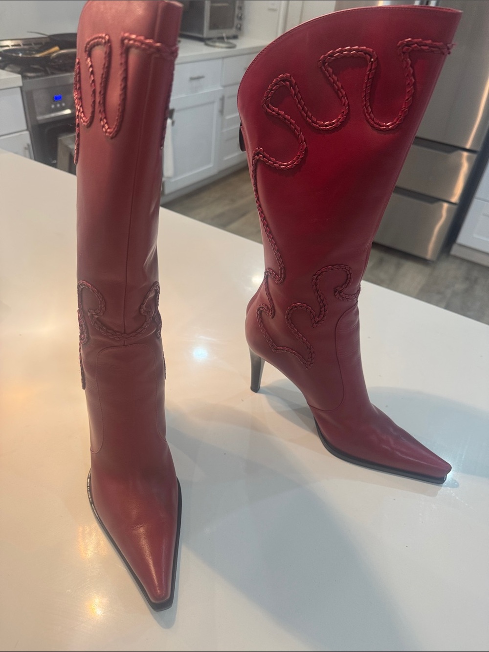 Sergio Rossi Red Leather Pointed-Toe boots - Picture 4 of 13